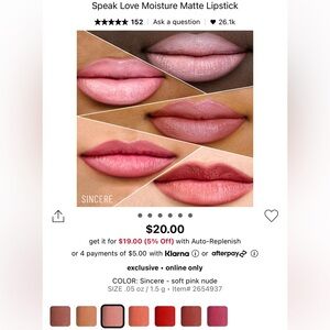 LYS speak love moisture matte lipstick "sincere"